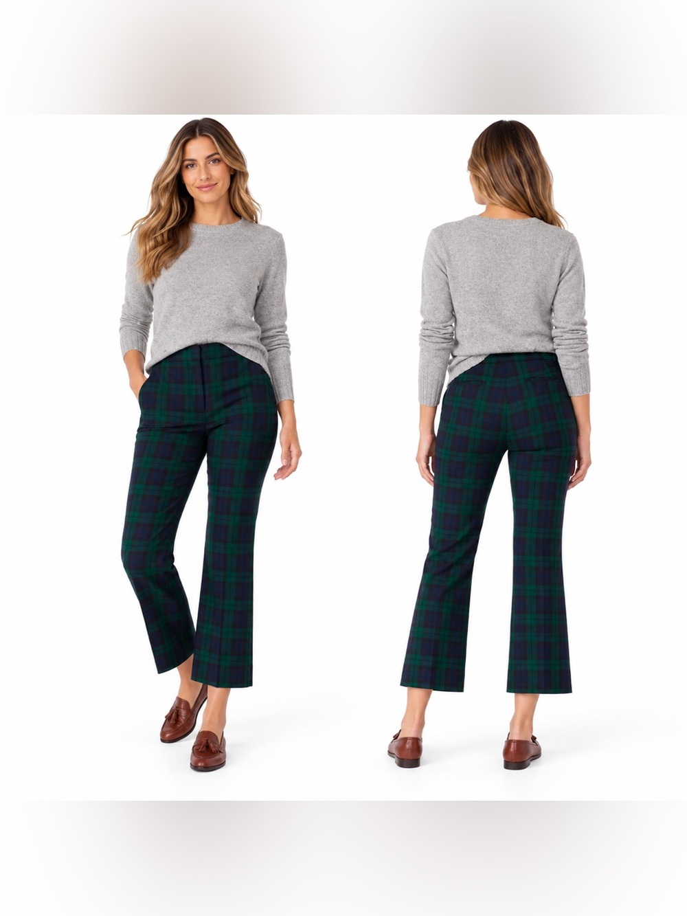 J.Crew Hayden Pants Women’s Navy Green Tartan Plaid Cropped Straight Leg Trouser